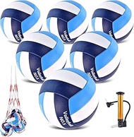 ELKCIP 6 Pack Volleyballs Official Size 5, Waterproof Soft Bulk Recreational Volley Balls with Pump 
