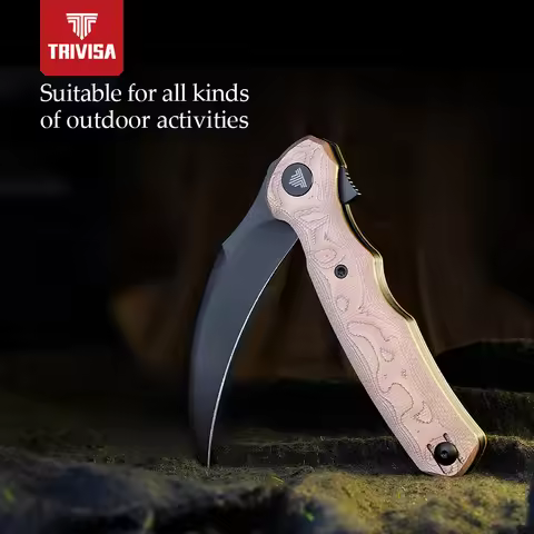 TRIVISA 14C28N Blade Pocket Folding Lacerta Knife Copper Aluminum Foil Handle with Clip Tactical Hun