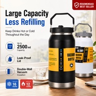 Thermos Bottle 1600ml 2500ml Stainless Steel 304 Insulated Tumbler Straw Keep Cold Hot Botol Air Vir