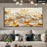 2D Flat, 2D Flat Larger Modern Golden Canvas Painting-Large Golden Flower Wall Art Poster, Simple St