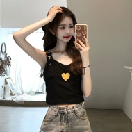 Adjustable suspenders, Straw design, metal love Straw, Adjustable suspenders Korean Version design Sense metal Heart embroidery French Punk Girls Outer Wear Short Vest wh24410