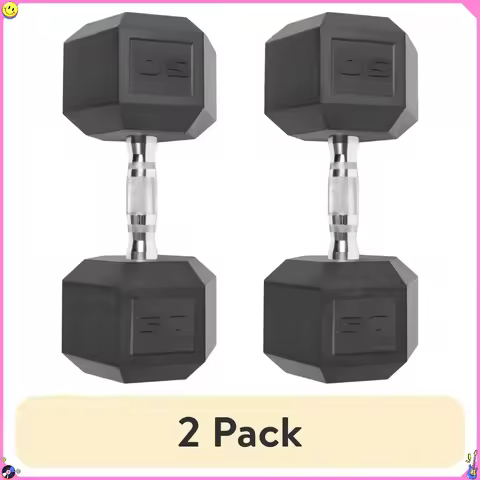 8lb Coated Rubber Hex Dumbbell Pair, Non-Roll Design for Home Gym Strength Training, Sold as Complet