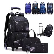 3Pcs Kids Boys Trolley School Bag with Wheels Rolling Backpack Nylon student schoolbag Large Capacity Waterproof Travel Bags