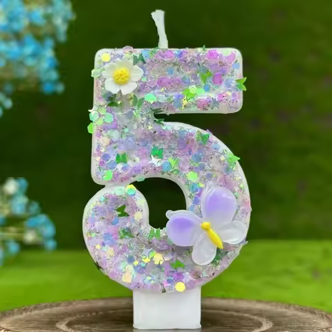 Number Cake Candle Butterflies Flowers Birthday Candle 1 2 3 4 5 6 7 8 9 3D Number Candle Cake Toppe