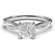 10k White Gold 4-Prong Petite Twisted Vine Simulated 1.0 CT Diamond or Genuine Moissanite Engagement