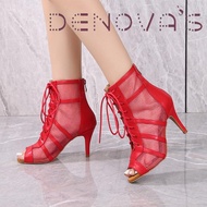 Denova รองเท้าส้นสูงแบบผูกเชือกสำหรับผู้หญิงรองเท้าส้นสูงถึงข้อเท้า Comfort ขนาด34-46รองเท้าเต้นรำ