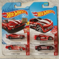 Hot Wheels Set of 4, Red Edition '14 Corvette Stingray, '05 Corvette C6, '77 Pontiac & HotWheels Cus