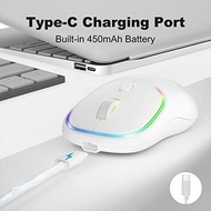 （白色）可充電無線靜音電腦滑鼠, USB Type-C充電接頭，筆記型電腦無線滑鼠,附 USB 和 Type-C 接收器,2.4G 行動光學辦公室滑鼠,適用於筆記型電腦、個人電腦、MacBook