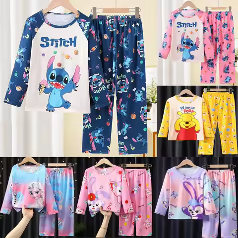 New Pajamas Boys Girls Pajamas Stitch Clothing Sets Kids Long Sleeve +Pant 2 Pieces Children Home Cl