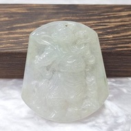 冰起膠晴水帶飄花關聖帝君關公 吊墜牌件 | 天然緬甸玉A貨翡翠