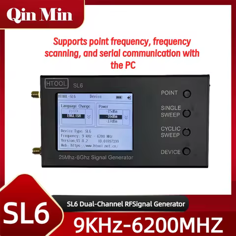 SL6 9KHz-6.2GHz RF Signal Generator MAX2871 Touchscreen with SCPI for 5G NR WiFi 6E IoT EMC Testing 