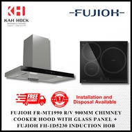 FUJIOH FR-MT1990 R/V 900MM CHIMNEY COOKER HOOD WITH GLASS PANEL (GLASS BLACK) + FH-ID5230 INDUCTION 