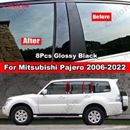 Black Car Window Door Column BC D Pillar Post Cover Trim Mirror Effect PC Sticker For Mitsubishi Pajero Montero Shogun 2006-2022 Car Window Center Pillar Sticker