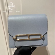 🌈Hermes🩵Mini roulis 19🩵亞麻藍金扣🌟99新🌟Evercolor皮🌟