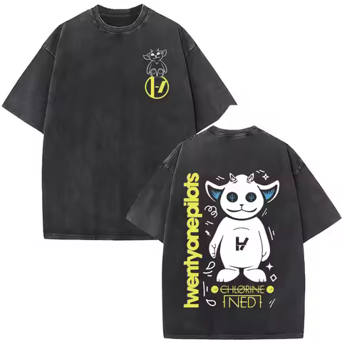 Vintage Washed T-shirt Twenty One Pilots Fashion Hip Hop T-shirts Cotton Casual Oversized T Shirt Y2