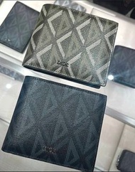 英國outlet 英國代購 Christian Dior Gray Khaki Black Bifold Wallet Dior Coated Canvas with CD Diamond Print