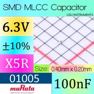 100nF 6.3V X5R ±10% 01005 SMD MLCC Capacitor Murata GRM022R60J104KE15D