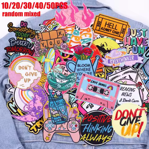 10/20/30/40/50PCS Random Patch Positive Language Letter Slogan Embroidered Patch Cartoon Letter Tape