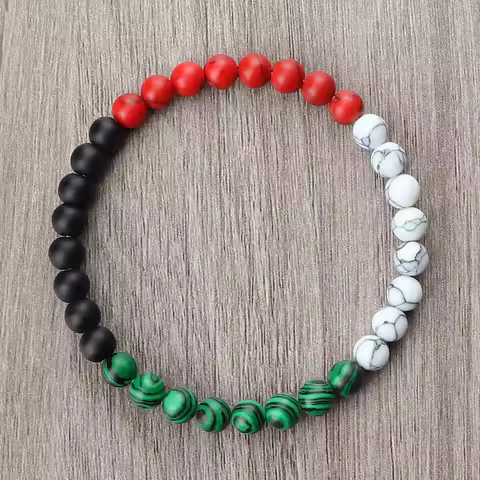 Classic Natural Stone Palestine Flag Bracelet Men Women National Flag Beads Bracelet Christmas Praye
