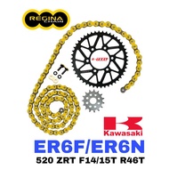 REGINA Sprocket Set Kawasaki ER6N ER6F ZRT Ring Gold Chain Rantai Spoket ZRING Motor F14/15T R46T Ac