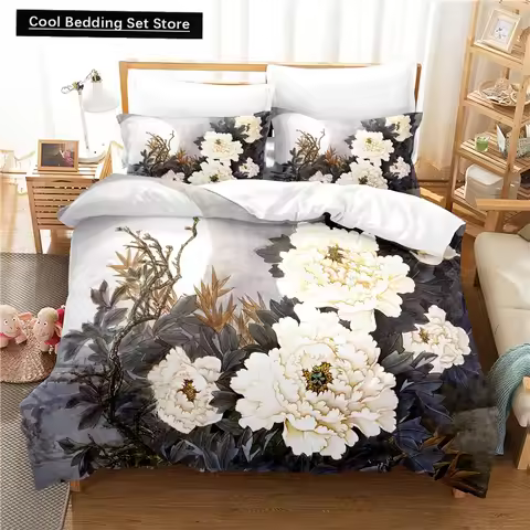 Elegant Flowers Bedding Set Duvet Cover Set 3d Bedding Digital Printing Queen Size Polyester Bedding