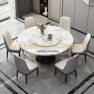 Light Luxury Marble Round Table Dining Chair Set 8 Seater With Lazy Susan Meja Makan Bulat Marble Me