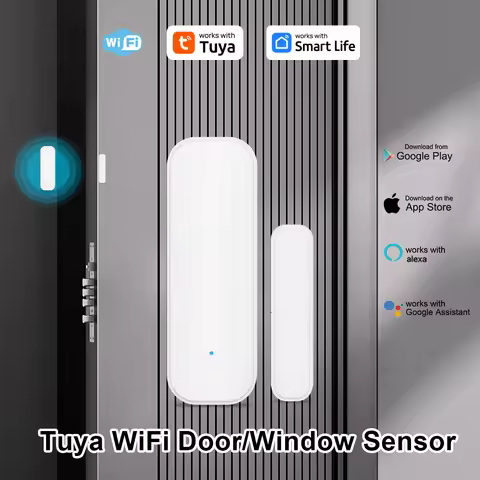 Tuya smart WiFi Window Door Sensor With Battery Smart Home Security Alarm System Voice Control Via A