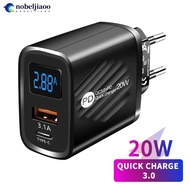 NOBELJIAOO PD 20W USB Charger Digital Display Fast Charging Charger Quick Charge 3.0 Phone Charge Ad