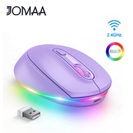 JOMAA Wireless 2.4G Keyboard and Mouse Set Quiet Click Bluetooth Mouse Rechargeable Light Up Mouse, easy to switch to 3 devices LED Rainbow Light suitable for children's computers Chromebook Windows Mac pink mouse