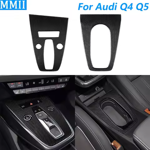 For Audi Q4 Q5 E-tron 2021-2025 Carbon Fiber Central Control Gear Shift Water Cup Holder Panel Cover