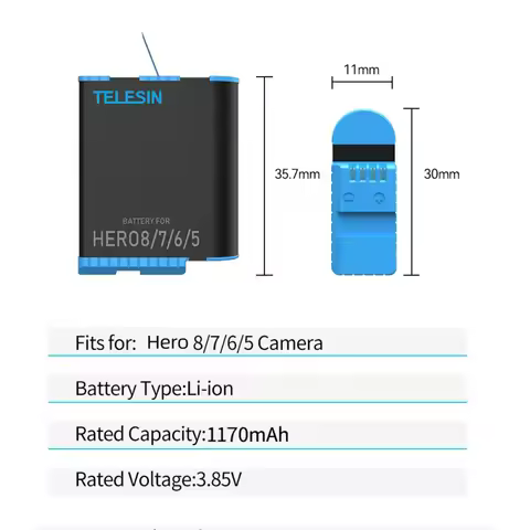 TELESIN For GoPro Hero 5 6 7 8 Battery 1170mAh