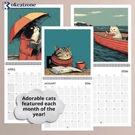 OKCATZONE 2026 Calendar Cats with Coffee Chill Cats Illustration Cute Animal Wall Calendar For Cat &