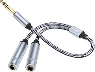 JOLGOO 1/4 Splitter Adapter Cable 12 inches, 6.35mm Stereo Plug Male to Dual 6.35mm Jack Female Y Sp