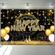 Happy New Year Banner 82.6" x 59" New Year Celebration Photography Sign Firework Balloons 2026 Holid