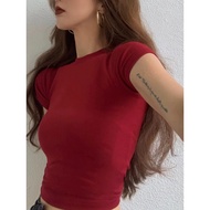 Super pretty multicolored round neck crop top A1257