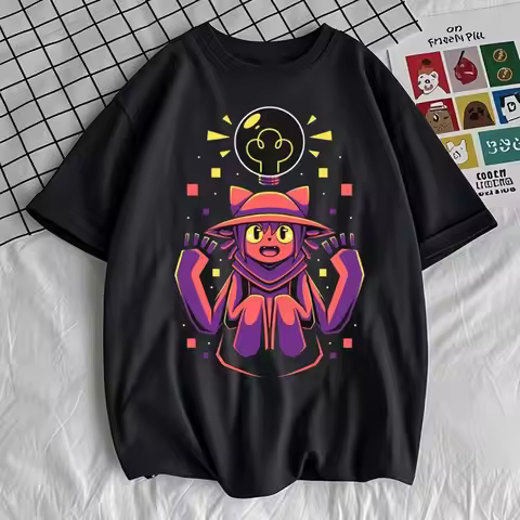 Cat Eyes T-shirt Oneshot Niko Cute Cat Video Game T-shirt Men Kawaii Cartoons Tees Men Clothing Hips