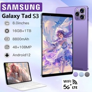 แท็บเล็ต Sansumg Tab S3  8.0นิ้ว RAM16G ROM1024G โทรได้ Full HD แท็บเล็ตถูกๆ Andorid 12.0 Tablet แท็บเล็ตโทรได้ 4g/5G แท็บเล็ตสำหรับเล่นเกมราคาถูก ส่งฟรี รองรับภาษาไทย หน่วยประมวลผล 11-core แท็บ แทปเล็ตราคาถูก