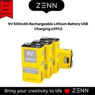 ZENN 9V 500mAh Rechargeable Lithium Battery USB Charging x1 pcs