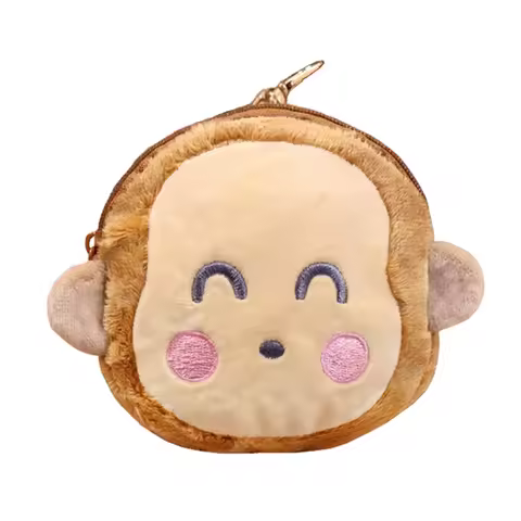 Monkichi Monkey Plush Coin Purse Wallet Anime Head Kawaii Cute Bag Keychain Round Coin Pouch Case