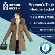 Hitchie -15Deg Women Long Thick Hoodie Winter Down Jacket Woman Fleece Baju Sejuk Tebal Parka Korean