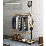 Bamboo Coat Hanger with Wheel DIY Coat Hanger Cloth Storage Cloth Hang Ampaian Baju Beroda Tempat Ha