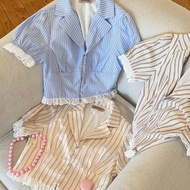 Swana.ss-Kissmie top Doll Sleeve Collar Shirt Striped Fabric Pattern