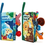 hahaland Baby Toys 0-6 Months - Crinkle Books for Babies 2PCS, Cloth Texture Tails Sensory Book 6-12