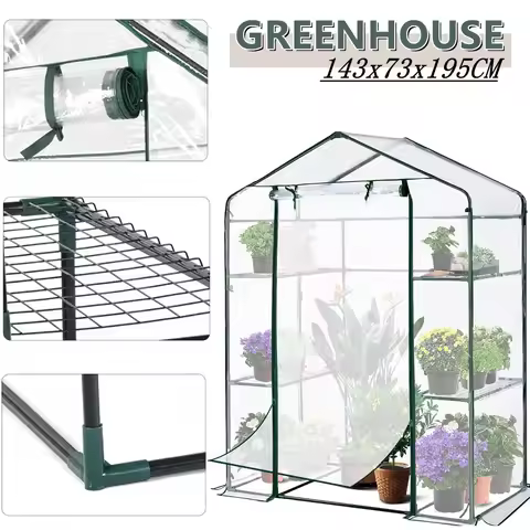 Walk-in 3-Tier Greenhouse Portable Indoor Outdoor Gardening Flower Plant Greenhouse with Shelves+Cov
