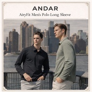 [ANDAR] AiryFit Men’s Long Sleeve Polo Shirt – Lightweight Stretch Active Golf Top