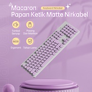 【OLYPS】Wireless Keyboard Mouse Set 2.4Ghz Portable 104 Keys Silent Tuts Bulat Purple Macarons Untuk