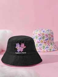 SHEIN X Care Bears 卡通&amp;字母刺繡漁夫帽,可愛風格