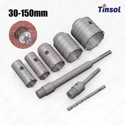 TINSOL 1 Pc 30-150mm Concrete Wall Hole Saw Drilling Crown SDS PLUS Hammer Drill Bit Set Round Shaft