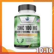 American Standard Zinc 100mg + Vitamin C 1000mg +Vitamin D 5000IU 120 Vegan Capsules