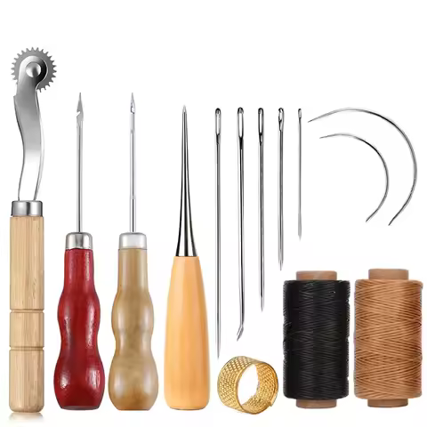 Leather Craft Sewing Kit Waxed Thread Hand Quilting Needles Sewing Awl，for Beginner , Stitching, Sew
